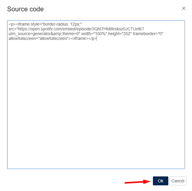 Adding iframe code to source code.png