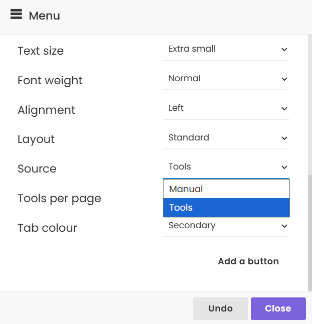 Configuring the Menu applet for the tools layout.png